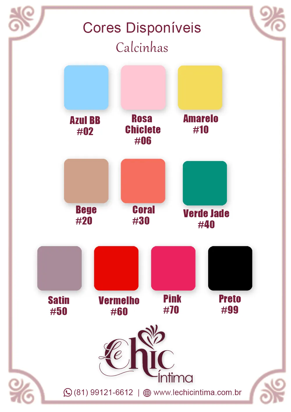 Catálogo de Cores Le Chic Íntima